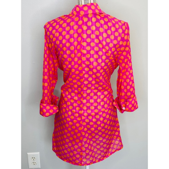 Farinaz Taghavi Polka Dot Tie Front Button Down Tunic Women 12 Maximalist Resort - Picture 6 of 11